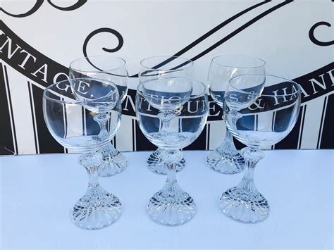 Vintage Set Of 6 Wine Glasses With Cut Ribbed Stems Gorgeous Wine Glasses With Round Cups