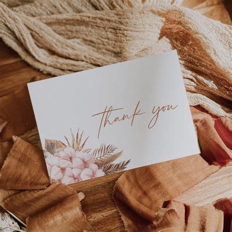 Boho Wedding Thank You Card Template Printable Thank You Etsy