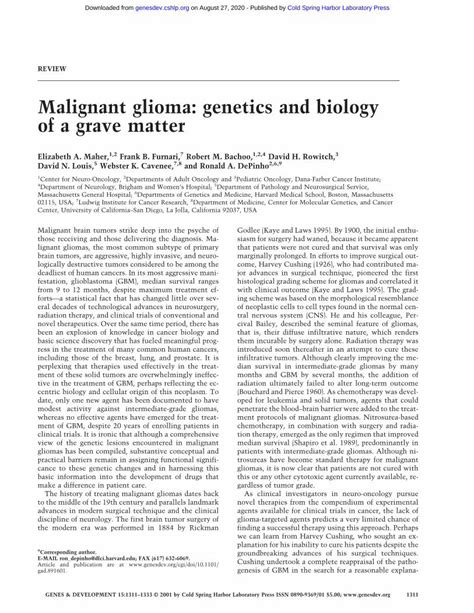 Pdf Malignantgliomageneticsandbiology Ofagravemattergenesdevcshlp