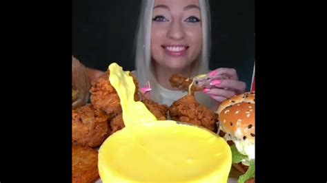 Asmr Eating Kfc Stretchy Cheese Fried Chicken Burger Hash Brown