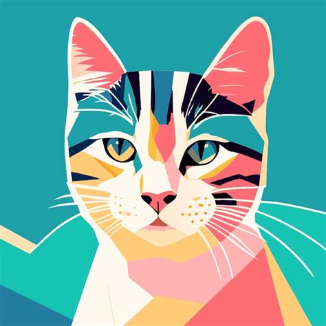 Roy Lichtenstein Art Style Cat Vector Illustration Premium Ai