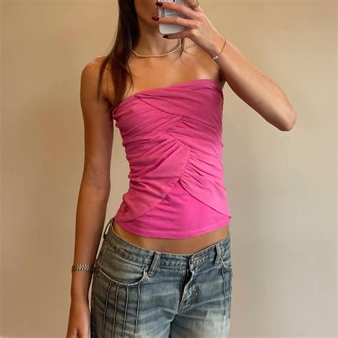 Hot Y2k Pink Strapless Tube Top Bandeau From Depop