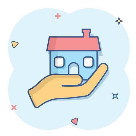 Home Care Icon In Comic Style Hand Hold House Vector Cartoon