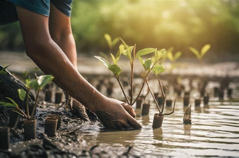 Plantando manguezais para a conservação do meio ambiente e restauração