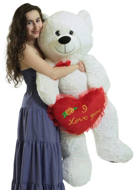 Valentines Day Giant White Teddy Bear 52 Inch Soft Big Plush Bear