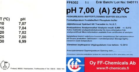 Buffer Solution Ph C A Traceable To Nist Ff Chemicals