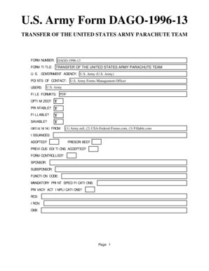 Fillable Online U S Army Form DAGO 1996 13 TRANSFER OF THE UNITED