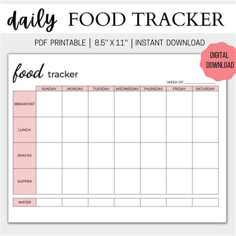 Food Tracker Printable Printable Daily Food Journal Meal Tracker