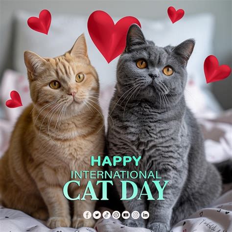 Premium Psd Happy International Cat Day Poster Design With Couple Cat