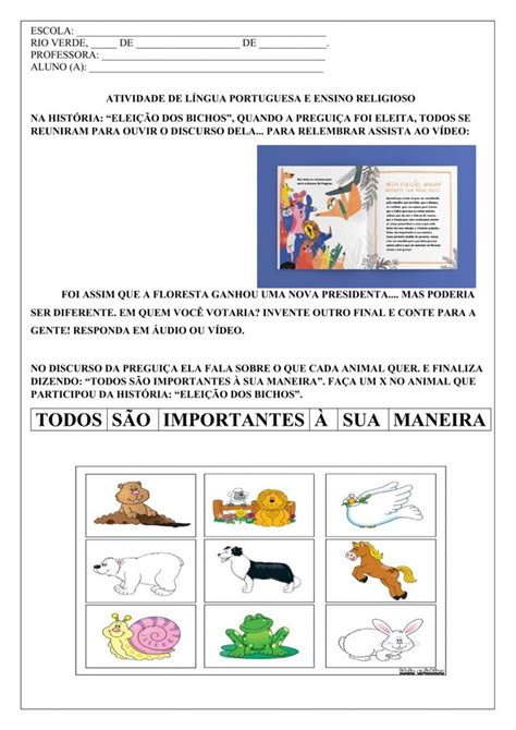 Sequência Didática Eleição dos Bichos exercise Workbook School