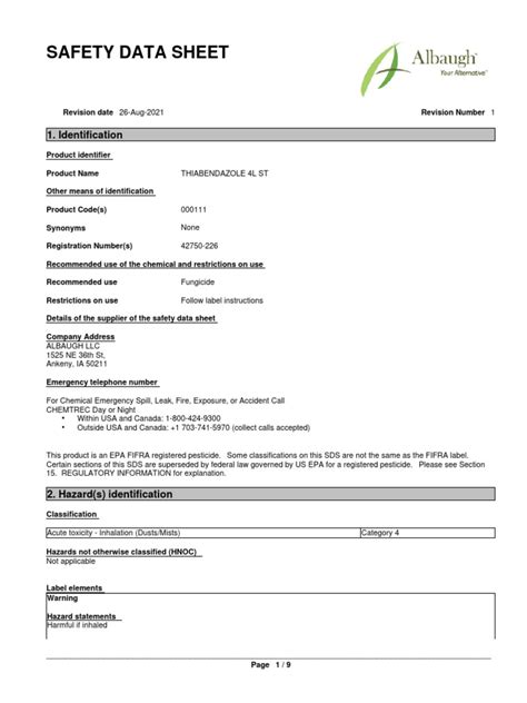 Msds Thiabendazole Sc Download Free Pdf Toxicity Personal Protective Equipment