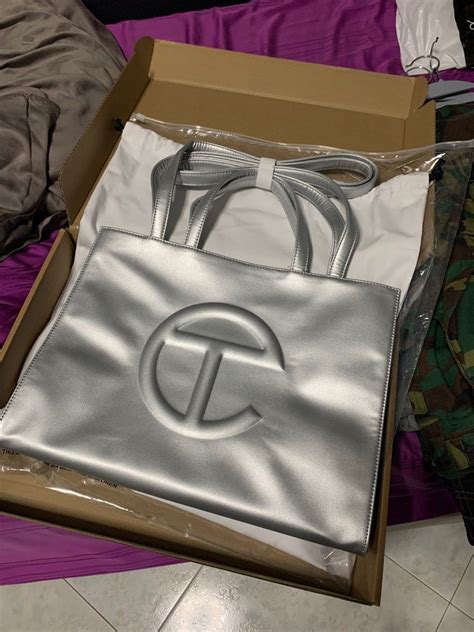 Telfar Medium Tote Bag Silver Women S Fashion Bags And Wallets Tote Bags On Carousell