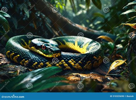 Anaconda Snake in the Amazon Jungle. Big Dangerous Snake Stock ...