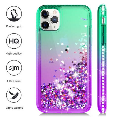 Greenpurple Glitter Flowing Liquid Girly Phone Case For Iphone 11 Pro Girly Phone Cases