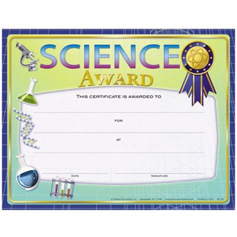 Science Award Foil Stamped Certificates Stem Positive Promotions