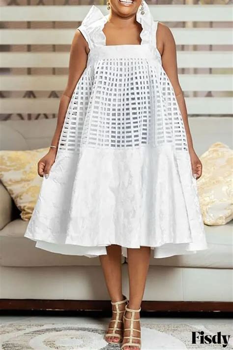 Fisdy Refined Flounce Square Collar A Line Dress White Sweet And