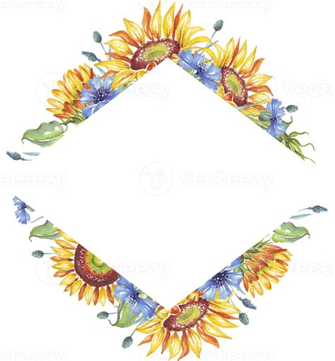 Free Frame Watercolor Sunflowers Cornflowers 21623025 Png With