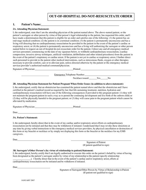 Free Printable Do Not Resuscitate Dnr Order Form [pdf Word]