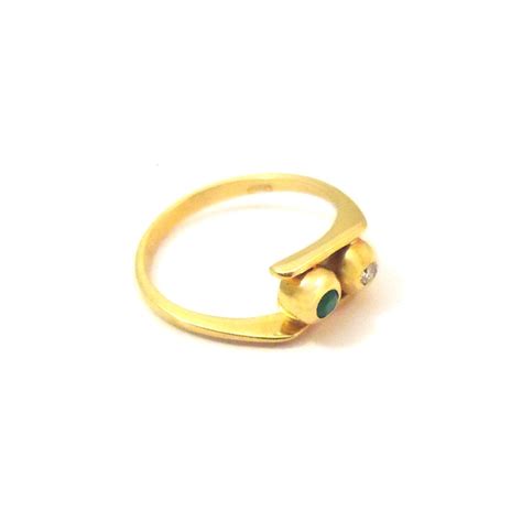 Anello Da Donna In Oro Giallo Kt Con Zircone E Smeraldo