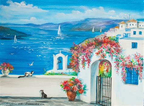 Santorini Oil Painting Greek Island Painting On Canvas Etsy Greece