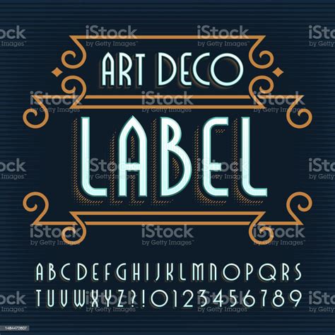 Art Deco Label Alphabet Font Vintage Letters And Numbers Stock