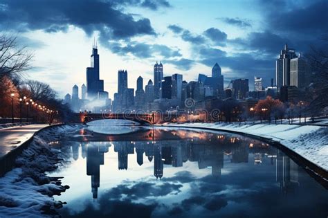 Winter Chicago City Skyline Urban Winter Wonderland Snow Covered