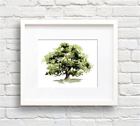 Oak Tree Art Print Wall Decor Watercolor Painting Etsy