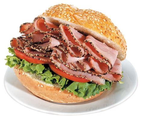 Turkey Pastrami Sandwich On White Plate Prepared Food Photos Inc