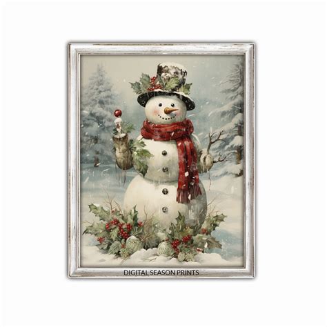 Vintage Snowman Print, Holiday Wall Art , Printable Digital Xmas Present, Winter Decor - Etsy