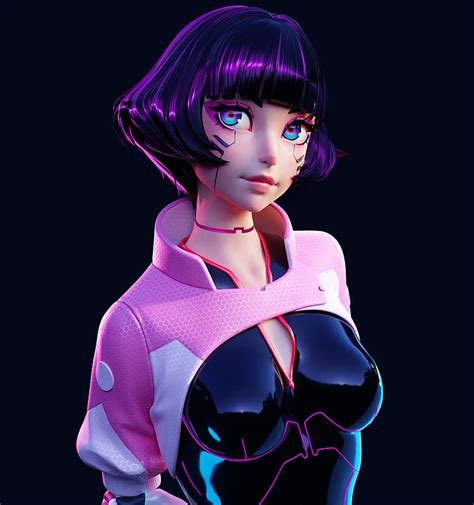 Yuzhi Bo Laoshu Cgi Cabello Morado Cyberpunk Edgerunners L Tex