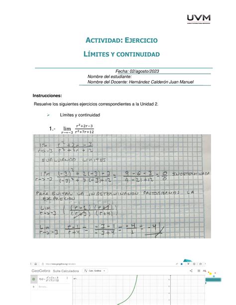 Act Ejercicios Actividad Ejercicio L Mites Y Continuidad Fecha