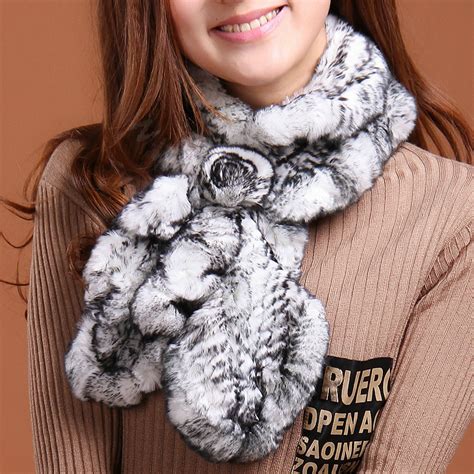 Buy Wholesale Fashion Women Knitted Rex Rabbit Fur Scarves Winter Warm Flower Wave Neck Wraps