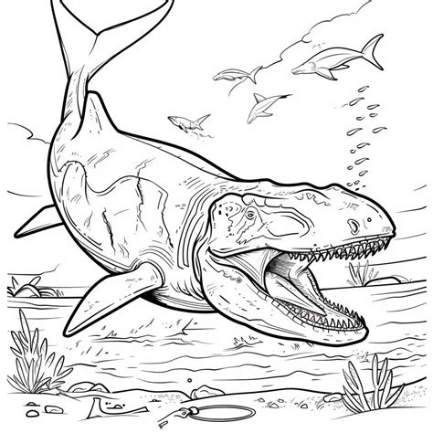 Mosasaurus Coloring Pages Printable Prehistoric Ocean Predator, Digital ...