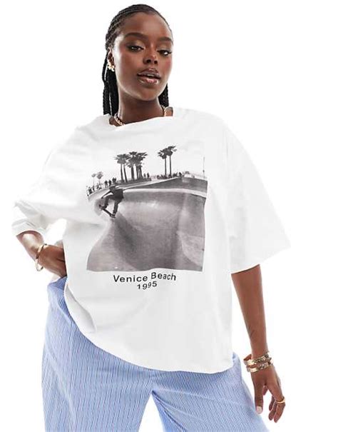 Asos Design Curve Oversized T Shirt With Venice Beach Skater