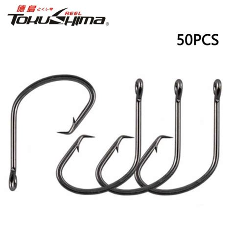 50pcs Fishing Hooks Black Color Octopus Circle Sport Circle Fish Hook