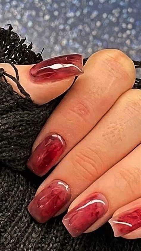 Red Marble Jelly Nails Inspo Red Nails Manicure Gel Nails