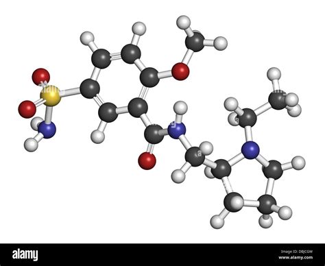 Sulpiride antipsychotic (neuroleptic) drug, chemical structure. Atoms ...