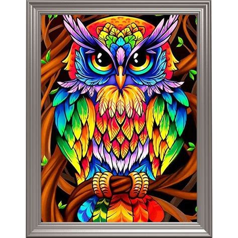 Broderie Diamant Hibou Multicolore Animaux Hibou Lartera