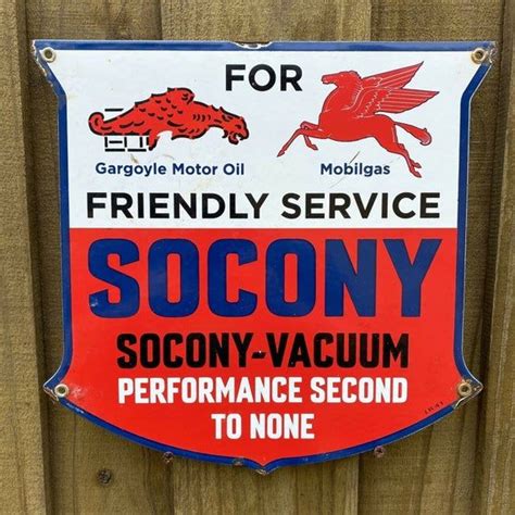 Vintage 1941 Mobil Socony Gas Oil Porcelain Pegasus Shield Advertising 13” Sign Advertising