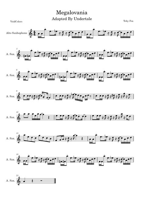 Megalovania Undertale Sheet Music For Saxophone Alto Solo