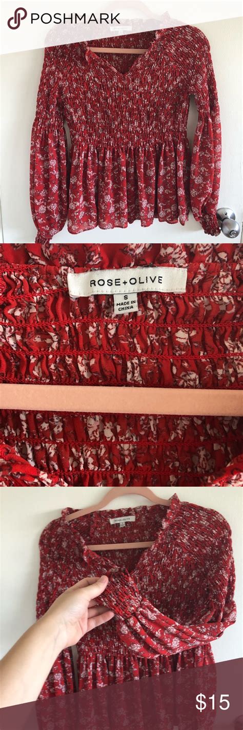 Rose Olive Ruched Floral Peasant Blouse Floral Peasant Blouse