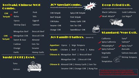 Menu Joy Teriyaki Of Tacoma 6th Ave