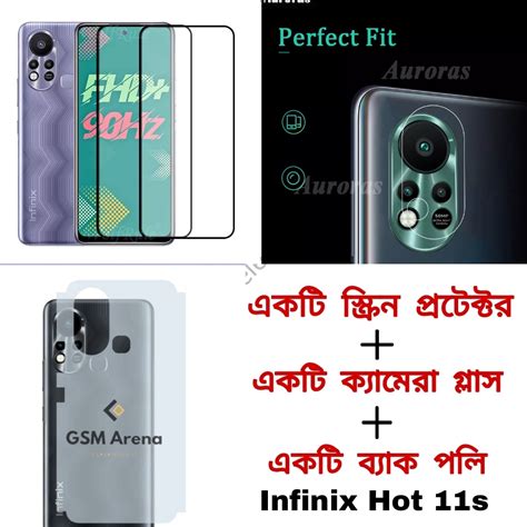 3in1 Combo For Infinix Hot 11s 9D Screen Protector Ultra Thin Back Poly Camera Glass Daraz