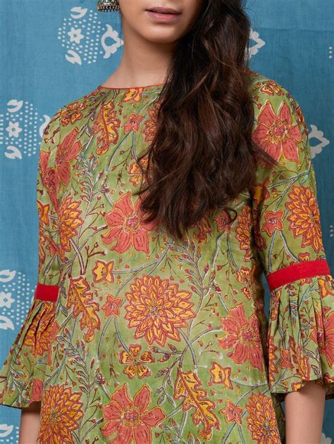 Buy Green Cotton Hand Block Printed Kurta With Palazzo Set Of 2 KK