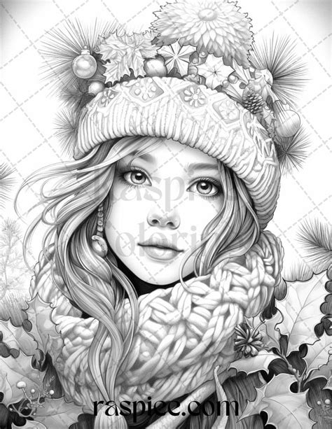 60 Beautiful Winter Girls Grayscale Coloring Pages Printable For Adult Grayscale Coloring