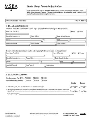 Fillable Online Simplified Issue Group Level Term Life Insurance ROA