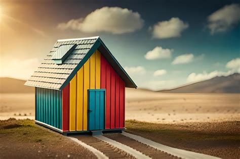 Uma Casa Colorida Em Uma Paisagem Des Rtica C U Azul E Nuvens