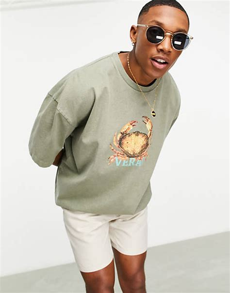 Asos Design Oversized T Shirt In Heavyweight 220gsm Khaki Wash With