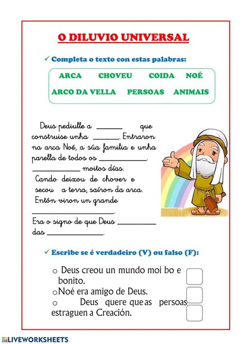 Ejercicio de O diluvio universal Lecciones bíblicas para niños