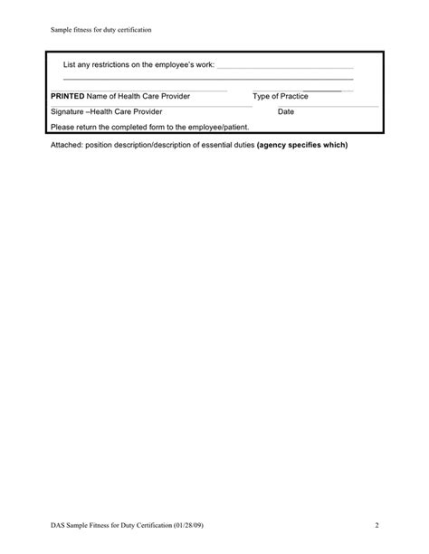 Sample Fitness For Duty Certification In Word And Pdf Formats Page 2 Of 2